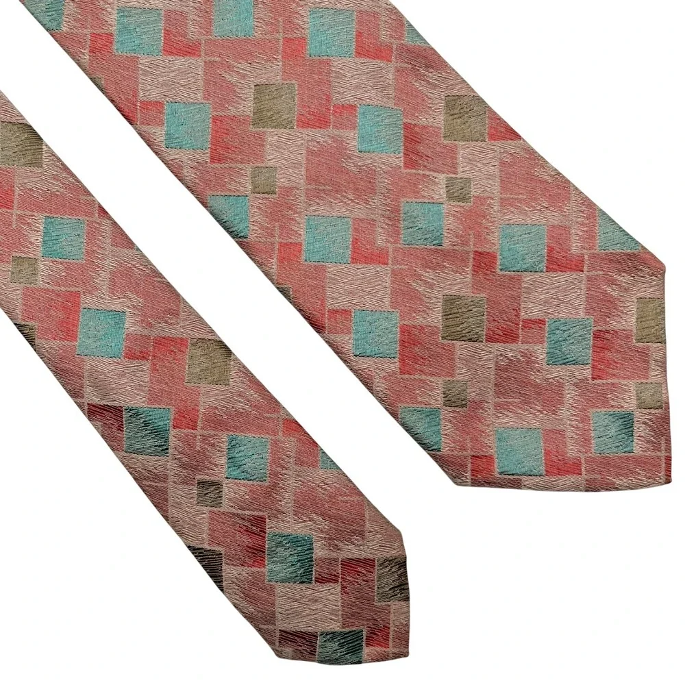 Charvet 100% Silk Tie Mens Pink Pastel Geometric Necktie Handmade France